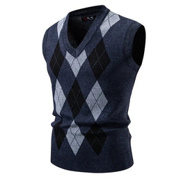 KissICON Navy / M Mens Argyle Knit Vest Stylish Slim Fit Pullover