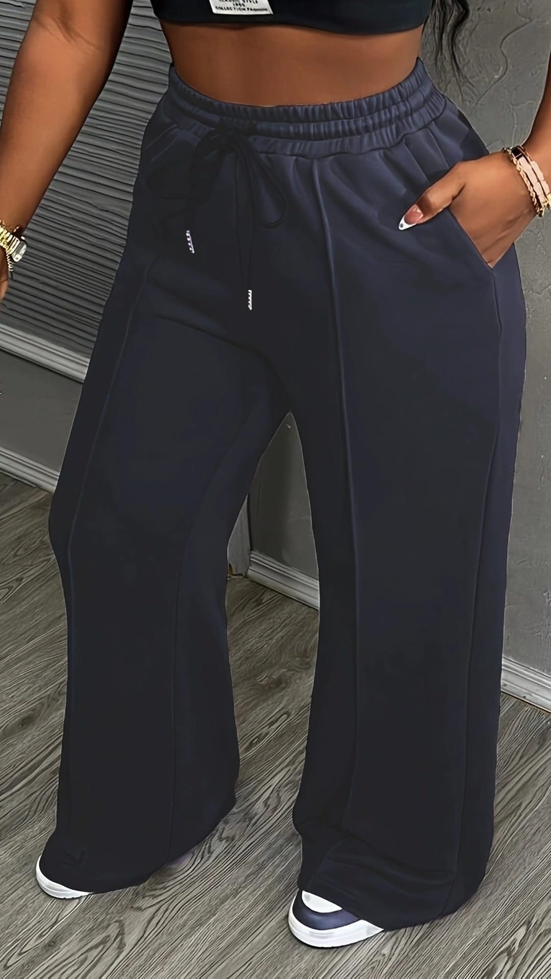 jkthpu-45 Navy Plus Size NonStretch Joggers Casual  Chic