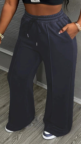 jkthpu-45 Navy Plus Size NonStretch Joggers Casual  Chic