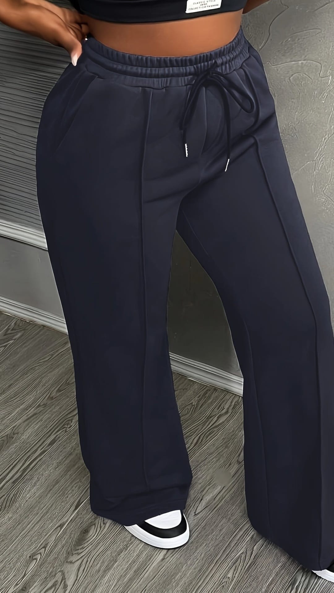 jkthpu-45 Navy Plus Size NonStretch Joggers Casual  Chic