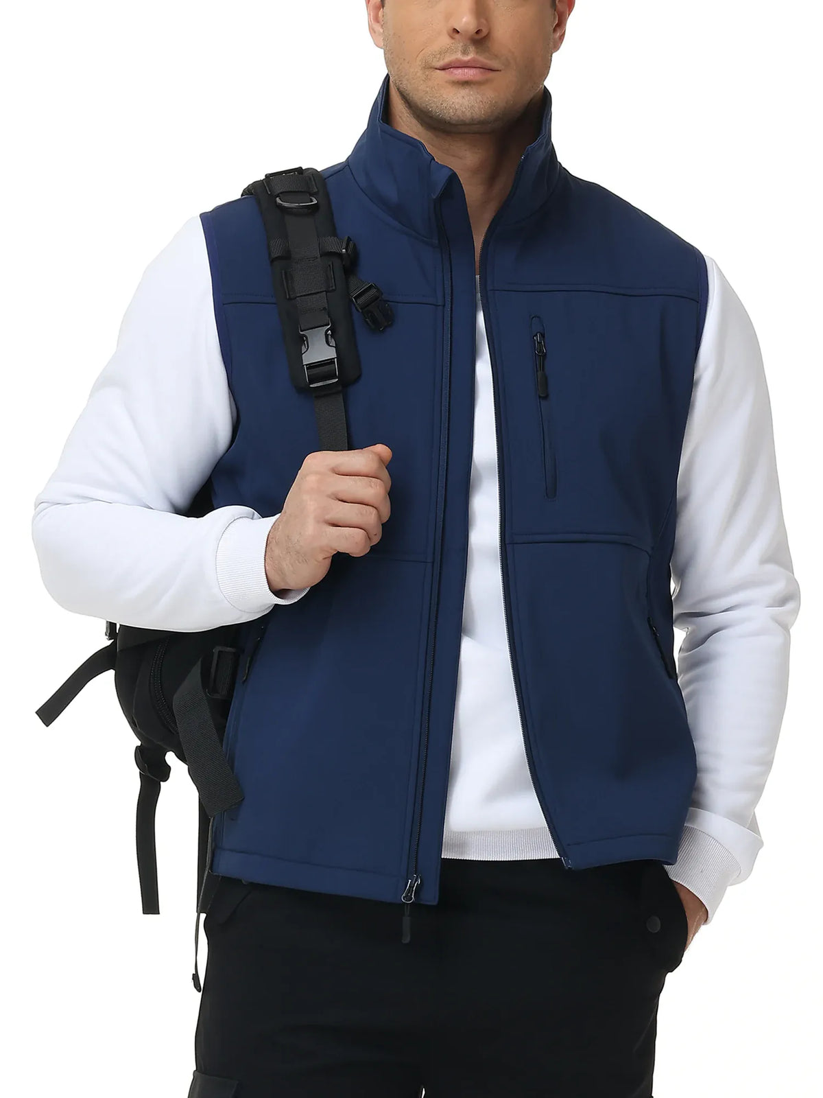 KissICON Navy / S Mens Windproof Softshell Thick Vest Comfort Pockets Sports Ready