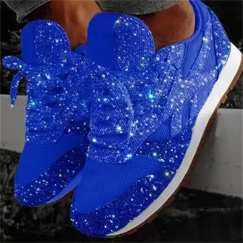 Dropshipman navyblue / 43 2024 New Women Flat Sneakers Casual Bling Vulcanized Shoes Women Mesh Lace Up Platform Plus Size Fashion Outdoor Woman Shoes