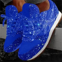Dropshipman navyblue / 43 2024 New Women Flat Sneakers Casual Bling Vulcanized Shoes Women Mesh Lace Up Platform Plus Size Fashion Outdoor Woman Shoes