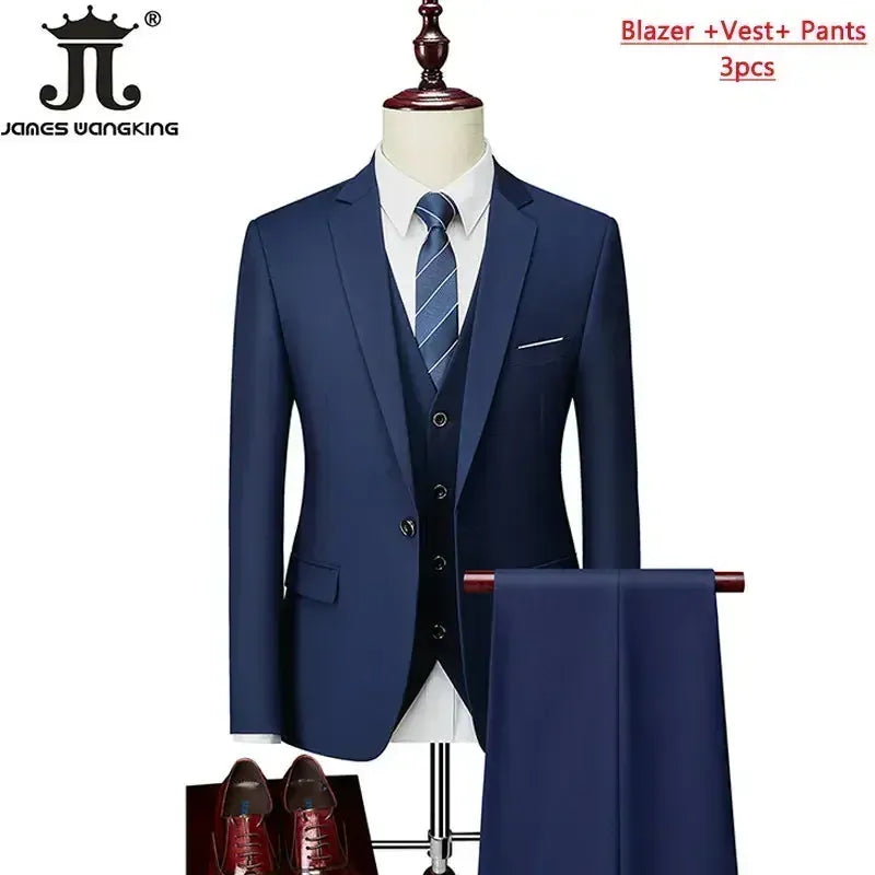 KissICON Nay Blue 3Pcs / 3XL (US L) Mens Solid Color Formal Business 3Piece Suit M6XL