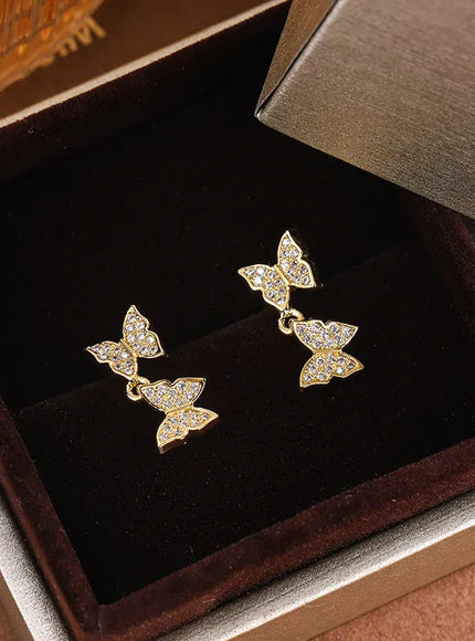 KissICON NEW 925 Silver Plated Shine Temperament Cute Butterfly Stud Earrings For Women Trendy Charming Anniversary Gift Jewelry