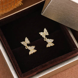 KissICON NEW 925 Silver Plated Shine Temperament Cute Butterfly Stud Earrings For Women Trendy Charming Anniversary Gift Jewelry