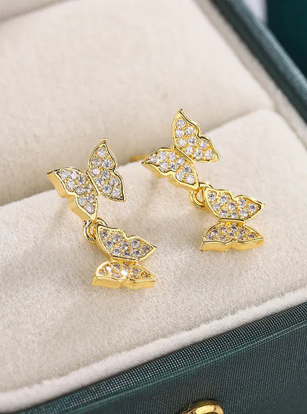 KissICON NEW 925 Silver Plated Shine Temperament Cute Butterfly Stud Earrings For Women Trendy Charming Anniversary Gift Jewelry