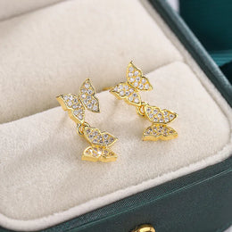 KissICON NEW 925 Silver Plated Shine Temperament Cute Butterfly Stud Earrings For Women Trendy Charming Anniversary Gift Jewelry