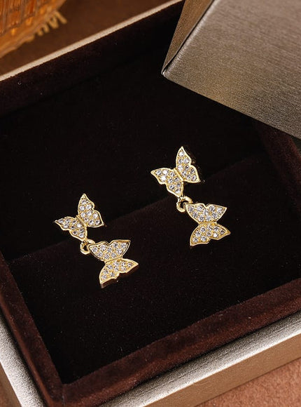 KissICON NEW 925 Silver Plated Shine Temperament Cute Butterfly Stud Earrings For Women Trendy Charming Anniversary Gift Jewelry