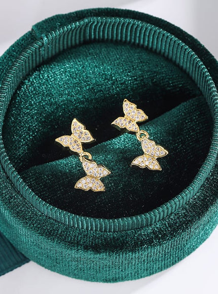 KissICON NEW 925 Silver Plated Shine Temperament Cute Butterfly Stud Earrings For Women Trendy Charming Anniversary Gift Jewelry
