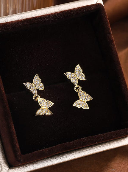 KissICON NEW 925 Silver Plated Shine Temperament Cute Butterfly Stud Earrings For Women Trendy Charming Anniversary Gift Jewelry