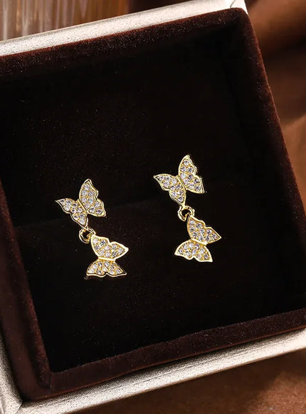 KissICON NEW 925 Silver Plated Shine Temperament Cute Butterfly Stud Earrings For Women Trendy Charming Anniversary Gift Jewelry