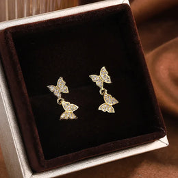 KissICON NEW 925 Silver Plated Shine Temperament Cute Butterfly Stud Earrings For Women Trendy Charming Anniversary Gift Jewelry