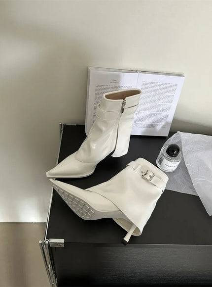 KissICON New Design Denim Buckle Thin Heels Ankle Boots
