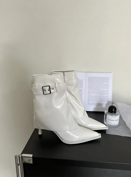 KissICON New Design Denim Buckle Thin Heels Ankle Boots