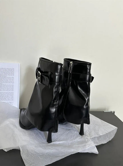 KissICON New Design Denim Buckle Thin Heels Ankle Boots