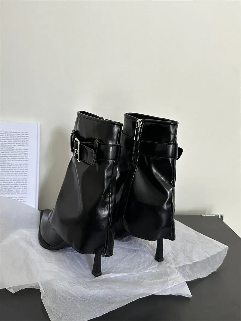 KissICON New Design Denim Buckle Thin Heels Ankle Boots