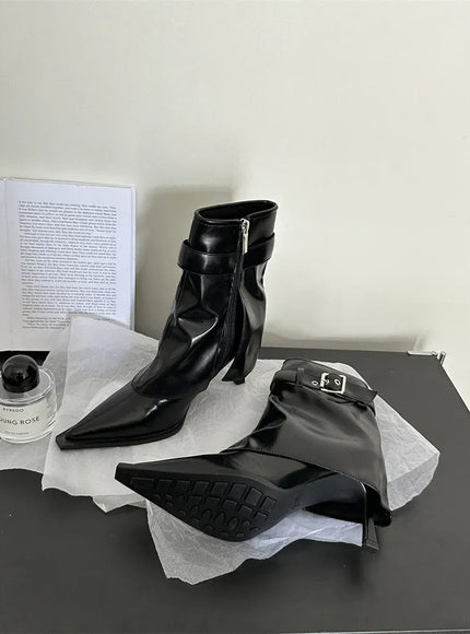 KissICON New Design Denim Buckle Thin Heels Ankle Boots