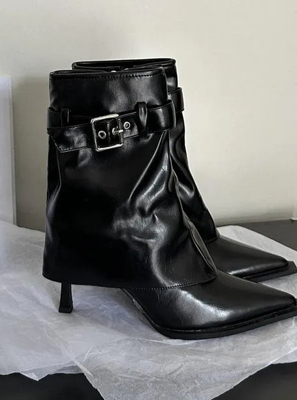 KissICON New Design Denim Buckle Thin Heels Ankle Boots