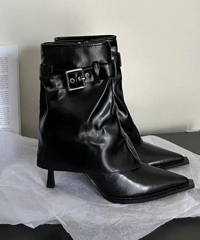 KissICON New Design Denim Buckle Thin Heels Ankle Boots