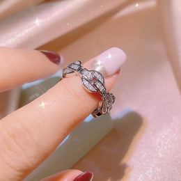 KissICON New Exquisite Ring for Women925 Silver Plated Hollow Ring Shiny Zircon Jewelry Fashion Wedding Bridal Jewelry Christmas Gift