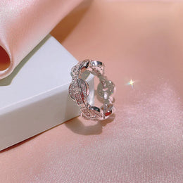 KissICON New Exquisite Ring for Women925 Silver Plated Hollow Ring Shiny Zircon Jewelry Fashion Wedding Bridal Jewelry Christmas Gift