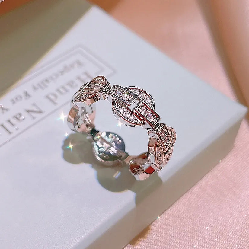 KissICON New Exquisite Ring for Women925 Silver Plated Hollow Ring Shiny Zircon Jewelry Fashion Wedding Bridal Jewelry Christmas Gift