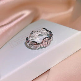 KissICON New Exquisite Ring for Women925 Silver Plated Hollow Ring Shiny Zircon Jewelry Fashion Wedding Bridal Jewelry Christmas Gift