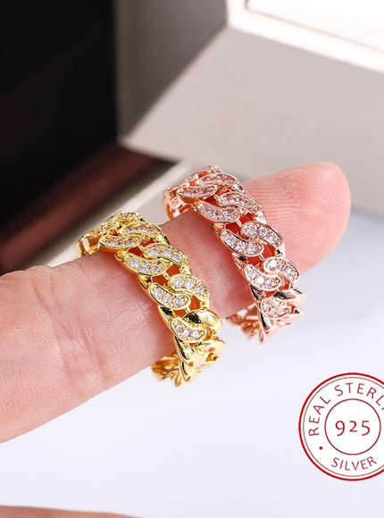 KissICON New Fashion 2 Color Eternity Band S925 Silver Plated Ring for Women Chain Geometric Ring Gift Jewelry Wedding Bridal Jewelry