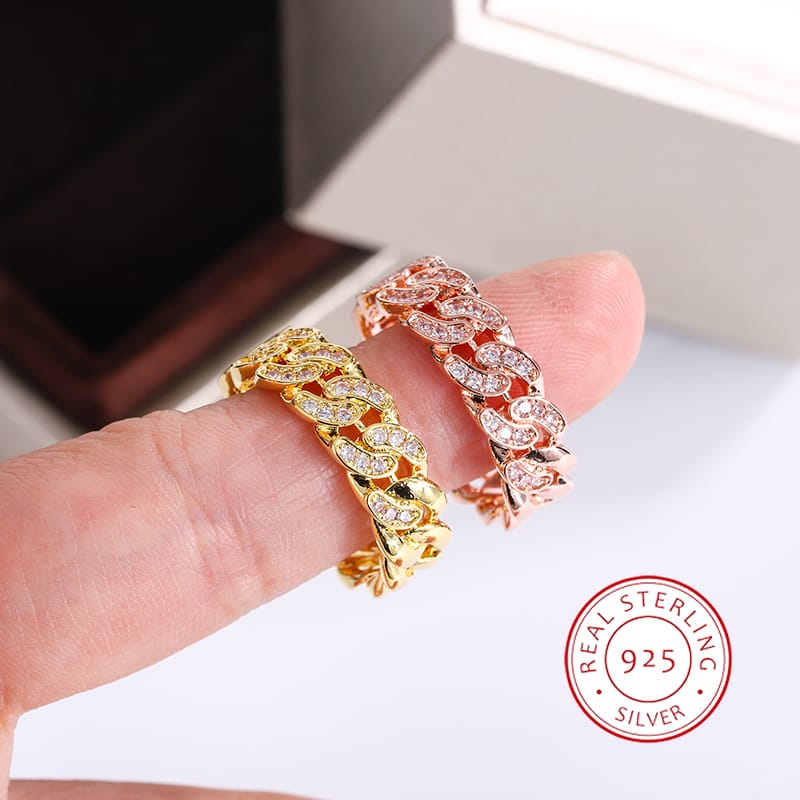 KissICON New Fashion 2 Color Eternity Band S925 Silver Plated Ring for Women Chain Geometric Ring Gift Jewelry Wedding Bridal Jewelry