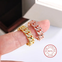 KissICON New Fashion 2 Color Eternity Band S925 Silver Plated Ring for Women Chain Geometric Ring Gift Jewelry Wedding Bridal Jewelry