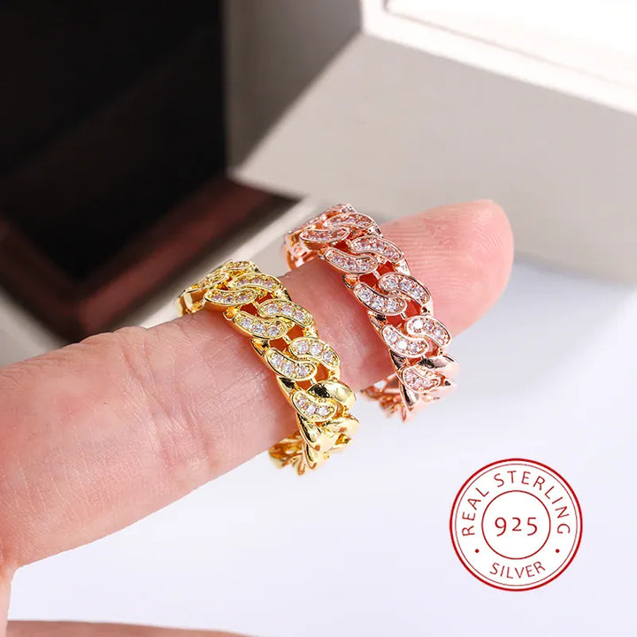 New Fashion 2 Color Eternity Band S925 Silver Plated Ring for Women Chain Geometric Ring Gift Jewelry Wedding Bridal Jewelry