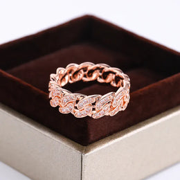 KissICON New Fashion 2 Color Eternity Band S925 Silver Plated Ring for Women Chain Geometric Ring Gift Jewelry Wedding Bridal Jewelry