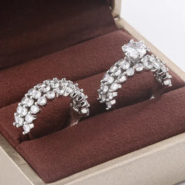 KissICON New Fashion Full Star Imitation Diamond Ring European and American Exaggerated Style 925 Silver Plated Wedding Engagement Ring