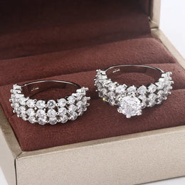 KissICON New Fashion Full Star Imitation Diamond Ring European and American Exaggerated Style 925 Silver Plated Wedding Engagement Ring