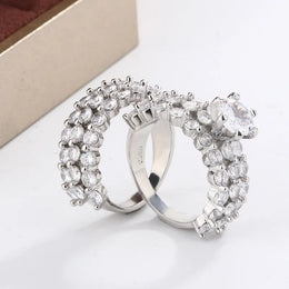 KissICON New Fashion Full Star Imitation Diamond Ring European and American Exaggerated Style 925 Silver Plated Wedding Engagement Ring