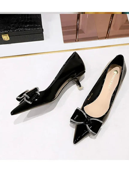 KissICON New Fashion Street Style Patent Leather Rhinestone Butterfly-knot