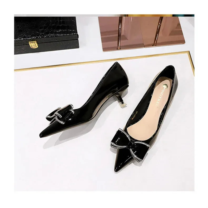 KissICON New Fashion Street Style Patent Leather Rhinestone Butterfly-knot
