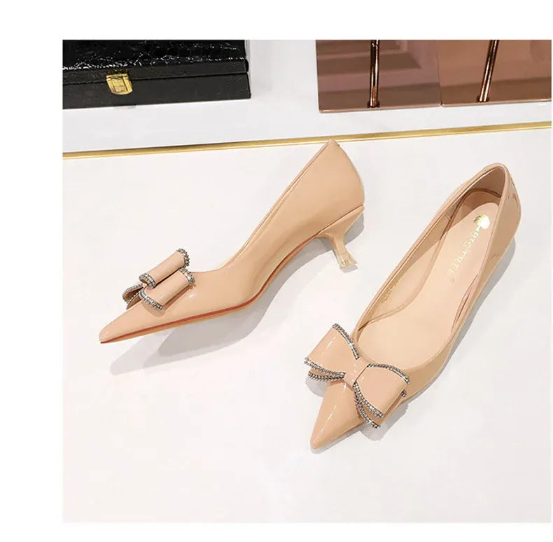 KissICON New Fashion Street Style Patent Leather Rhinestone Butterfly-knot