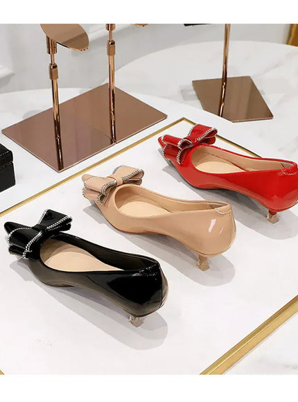 KissICON New Fashion Street Style Patent Leather Rhinestone Butterfly-knot