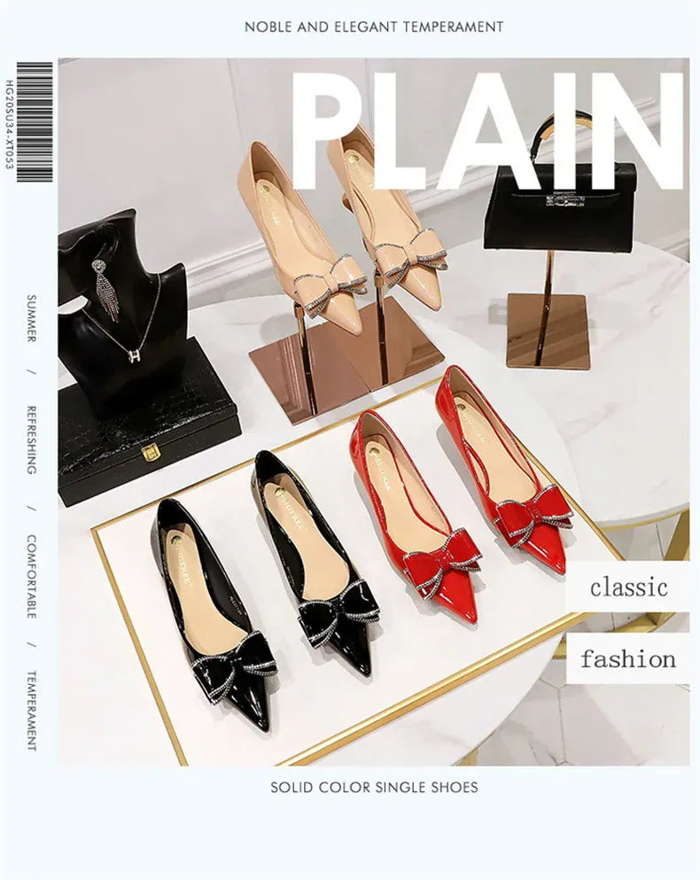 KissICON New Fashion Street Style Patent Leather Rhinestone Butterfly-knot