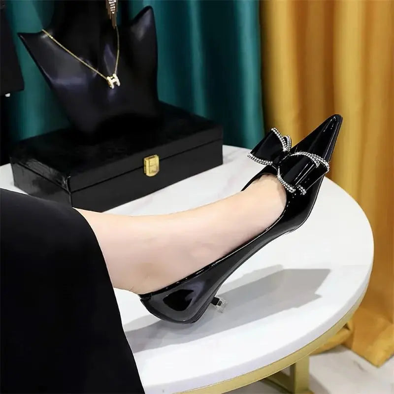 KissICON New Fashion Street Style Patent Leather Rhinestone Butterfly-knot