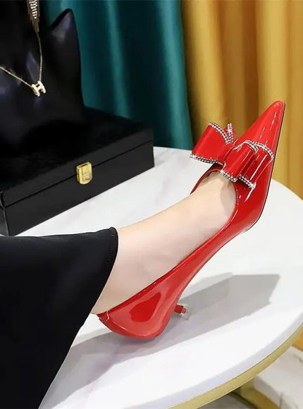 KissICON New Fashion Street Style Patent Leather Rhinestone Butterfly-knot