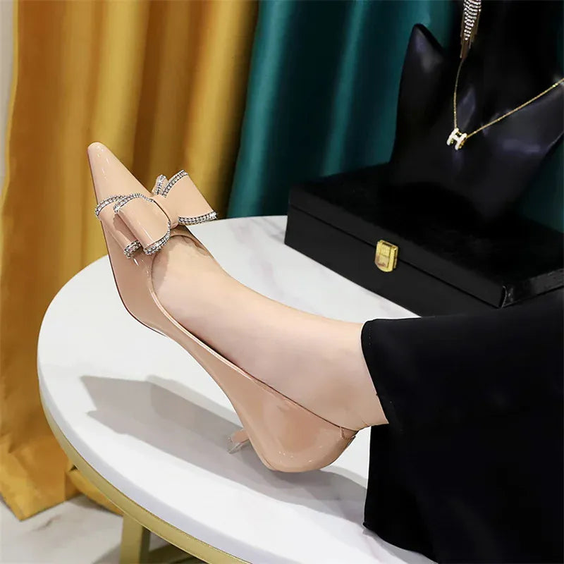 KissICON New Fashion Street Style Patent Leather Rhinestone Butterfly-knot