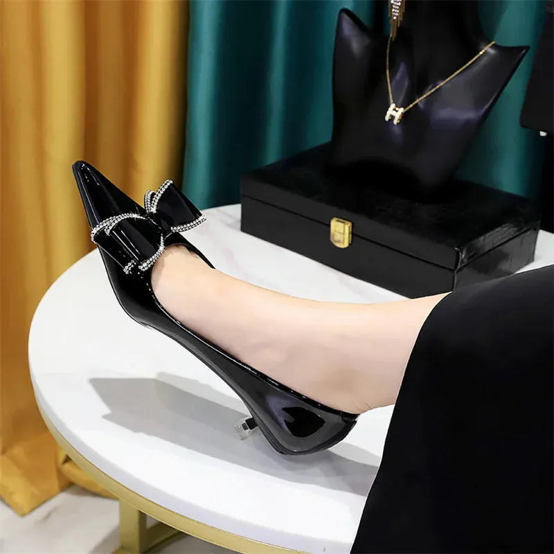 KissICON New Fashion Street Style Patent Leather Rhinestone Butterfly-knot