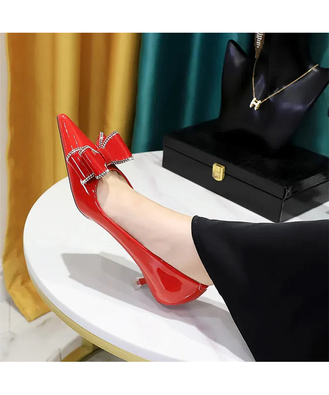 KissICON New Fashion Street Style Patent Leather Rhinestone Butterfly-knot