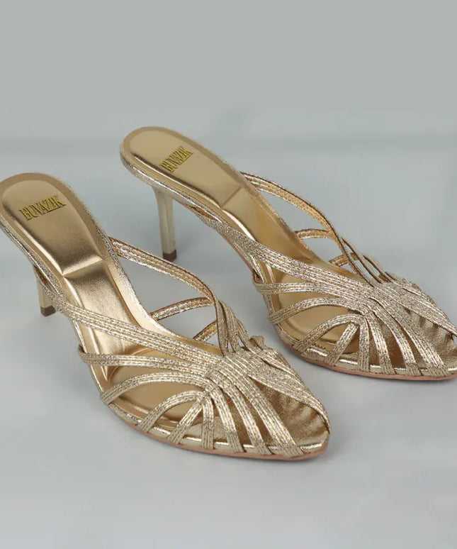 Dropshipman New Gold Hollow Thin Strip Heels for Women Luxury Pointed Toe Heeled Pumps Office Lady Mules Summer Stiletto Shoe Sandals 2025