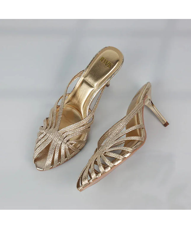 Dropshipman New Gold Hollow Thin Strip Heels for Women Luxury Pointed Toe Heeled Pumps Office Lady Mules Summer Stiletto Shoe Sandals 2025