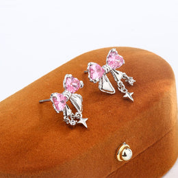KissICON New High Quality 925 Silver Plated Women's Earrings Fashion Bow Shape Color Zircon Jewelry Anniversary Gift Earrings for Women