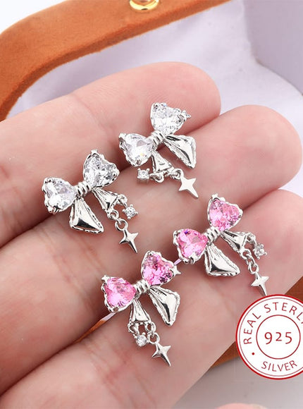 KissICON New High Quality 925 Silver Plated Women's Earrings Fashion Bow Shape Color Zircon Jewelry Anniversary Gift Earrings for Women
